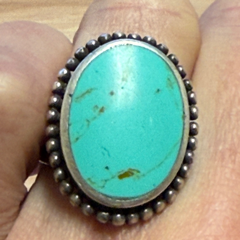 Vintage Southwestern Turquoise Oval Statement Ring Split Shank Size 6.5